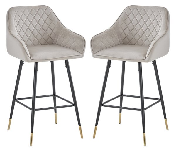 Vandalia Mink Velvet Bar Chairs With Metal Legs In Pair