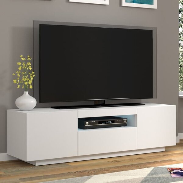 Aurora Wooden TV Stand With 3 Doors In Matt White And LED