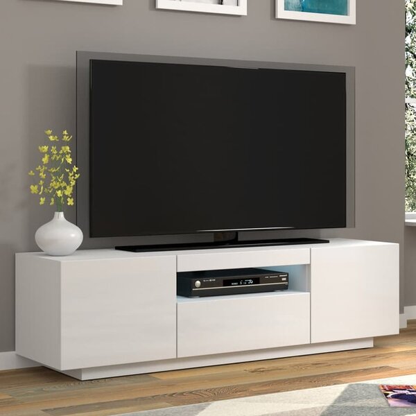 Aurora High Gloss TV Stand With 3 Doors In White And LED