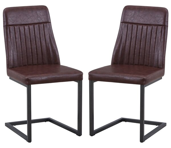 Vandalia Vintage Brown PU Leather Dining Chairs In Pair