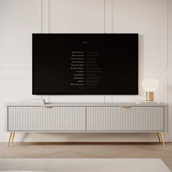 Lampe Wooden TV Stand With Metal Legs In Beige