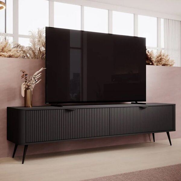Lampe Wooden TV Stand With Metal Legs In Black