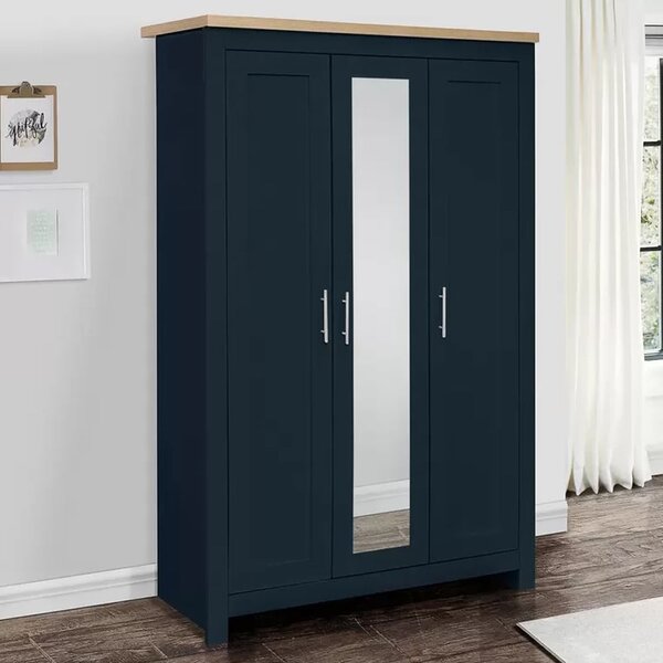 Highland Wooden Wardrobe With 3 Doors In Navy Blue Oak