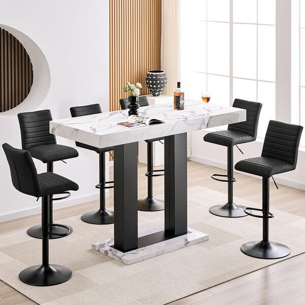 Caprice Large Diva Gloss Bar Table Black Base 6 Ripple Black Stools