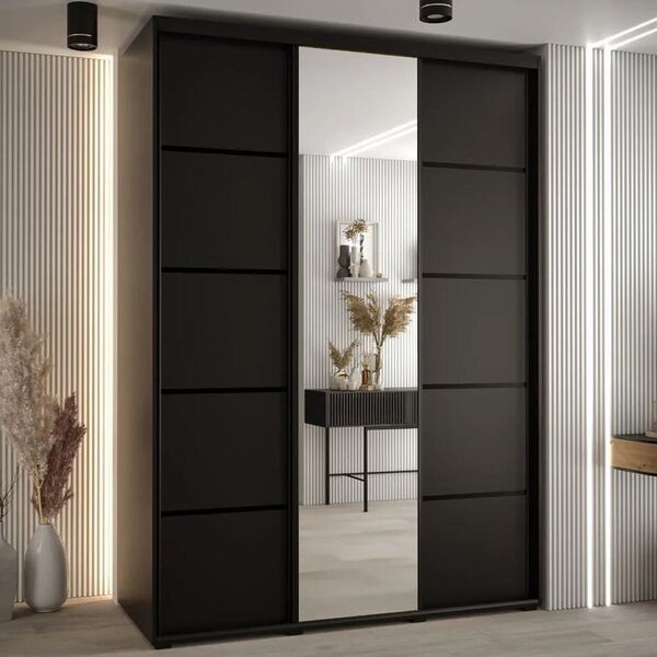 Canon Large Wooden Wardrobe With 3 Sliding Doors In Black