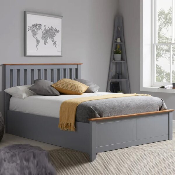 Phoney Wooden Ottoman Storage Single Bed In Stone Grey