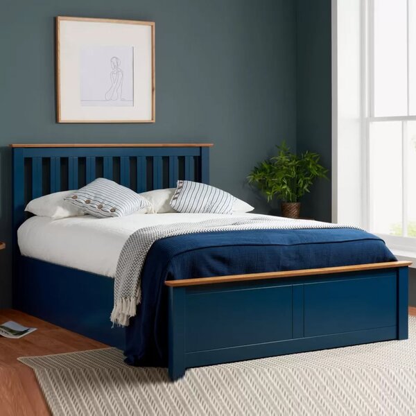 Phoney Wooden Ottoman Storage Single Bed In Navy Blue