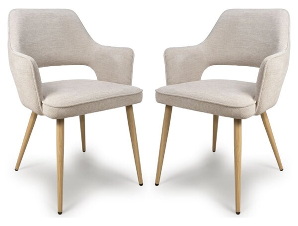Eureka Natural Fabric Dining Chairs With Oak Legs In Pair