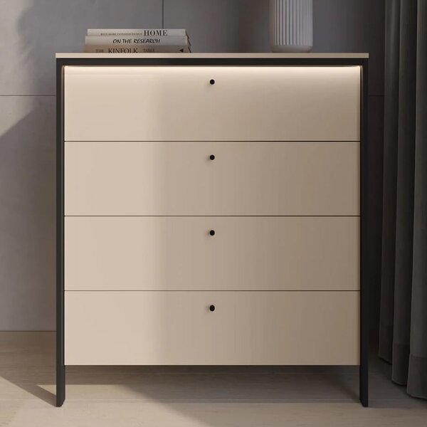 Eureka Wooden Chest Of 4 Drawers In Beige And LED