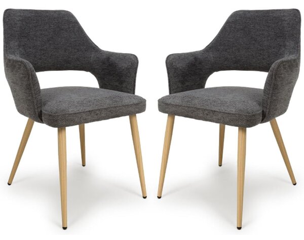 Eureka Dark Grey Fabric Dining Chairs With Oak Legs In Pair