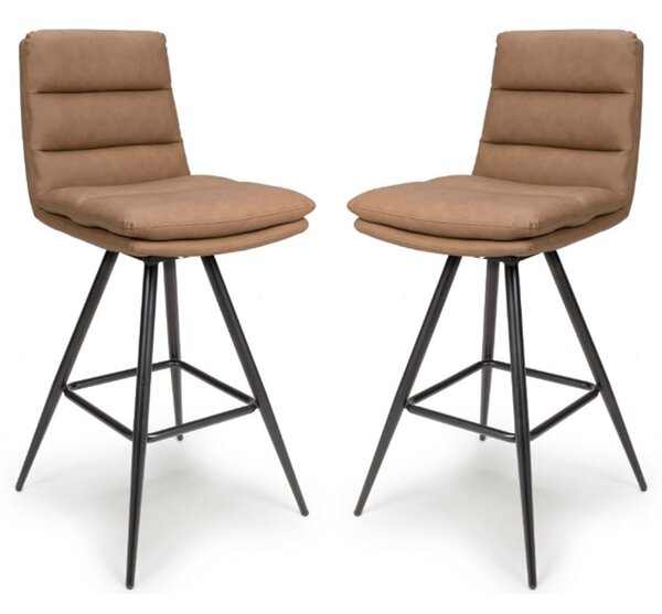 Norton Tan Leather Bar Chairs With Metal Legs In Pair