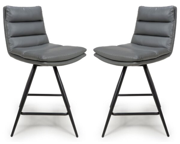 Norton Grey Leather Counter Bar Chairs With Metal Legs In Pair