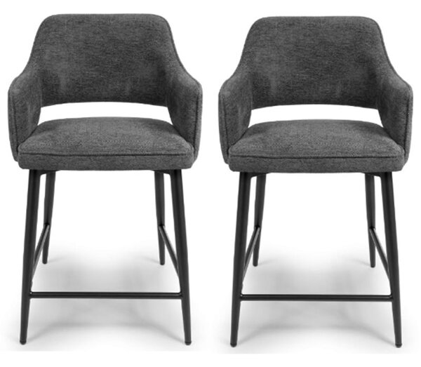 Tipton Dark Grey Fabric Counter Bar Chairs In Pair