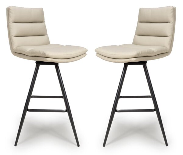 Norton Taupe PVC Fabric Counter Bar Chairs With Metal Legs In Pair