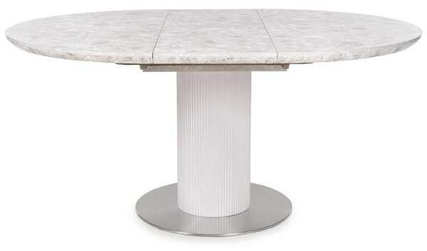 Tupelo Wooden Round Extending Dining Table In White Marble Effect