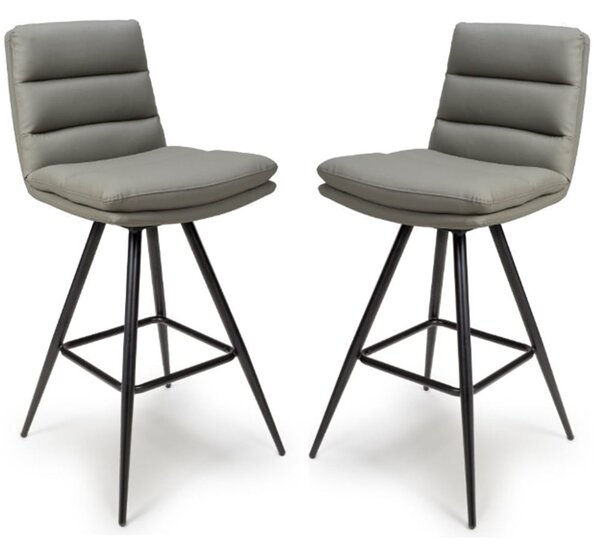 Norton Truffle PVC Fabric Bar Chairs With Metal Legs In Pair