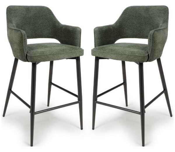 Tipton Green Fabric Bar Chairs In Pair