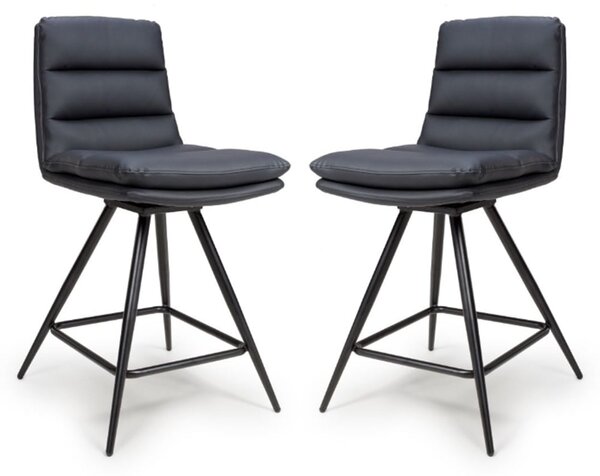 Norton Black Leather Counter Bar Chairs With Metal Legs In Pair