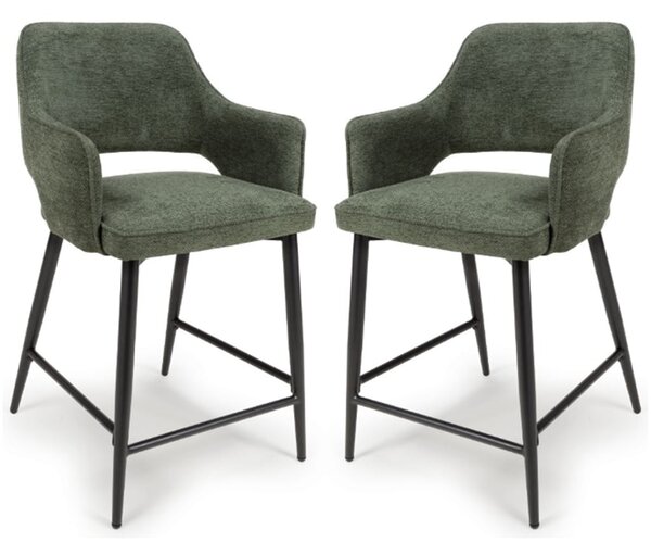 Tipton Green Fabric Counter Bar Chairs In Pair