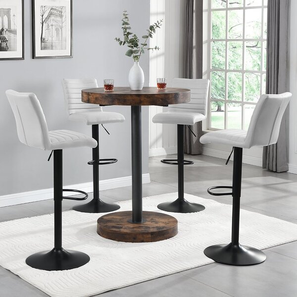 Havana Rustic Oak Bar Table With Black Base 4 Ripple White Stools