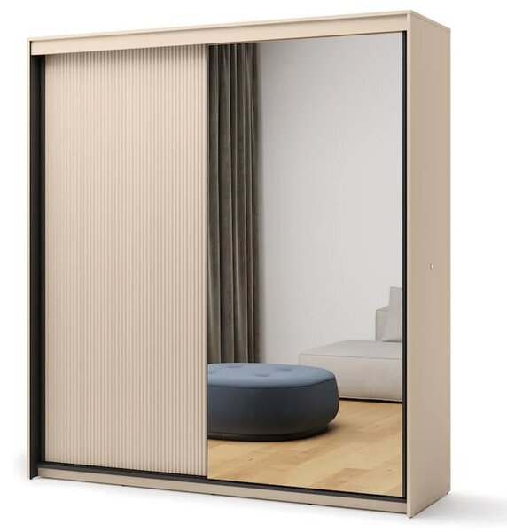 Trier Wooden Wardrobe With 2 Sliding Doors In Beige And LED