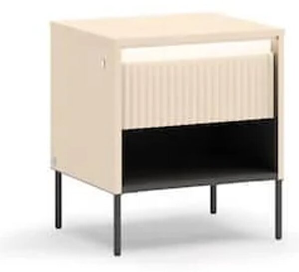 Trier Wooden Bedside Cabinet With 1 Drawer In Beige And LED