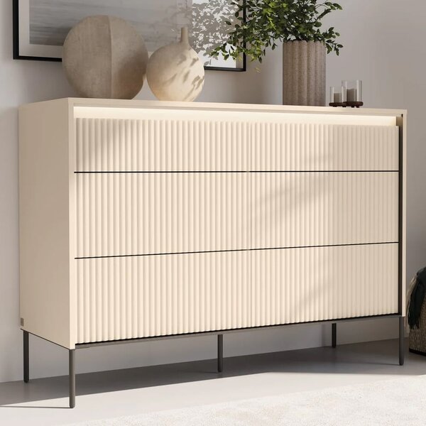 Trier Wooden Chest Of 3 Drawers In Beige And LED