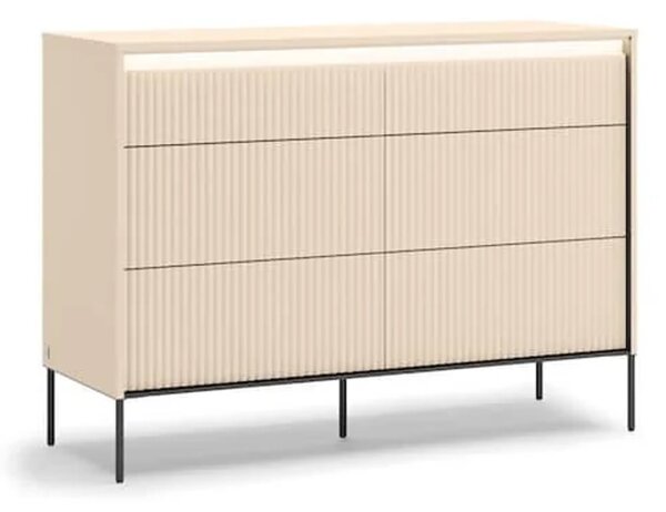 Trier Wooden Chest Of 6 Drawers In Beige And LED