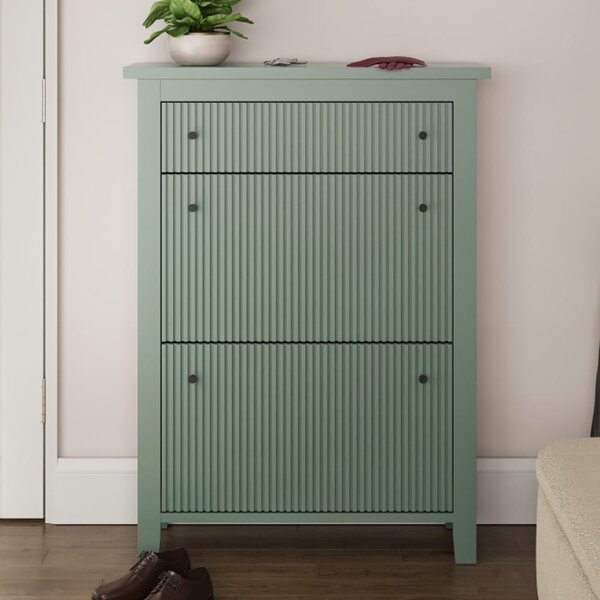 Goteborg Wooden Shoe Cabinet With 2 Flap Doors In Dowager Green