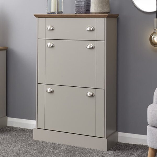 Kirkby Wooden Shoe Cabinet With 2 Flap Doors In Grey And Oak