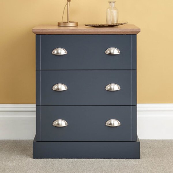 Kirkby Wooden Chest Of 3 Drawers In Slate Blue And Oak