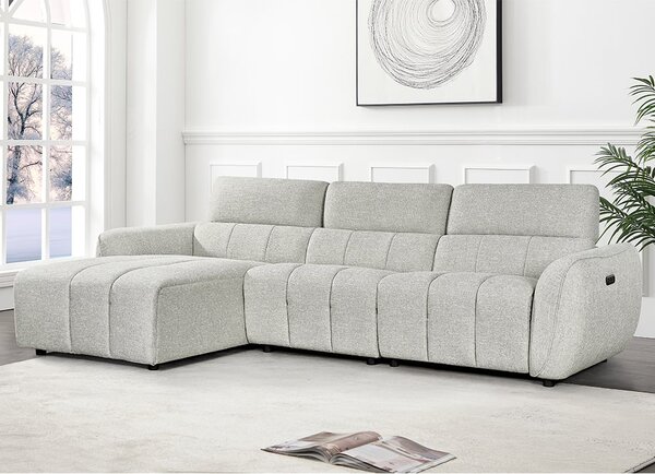 Truro Fabric Left Hand Electric Recliner Corner Sofa In Silver