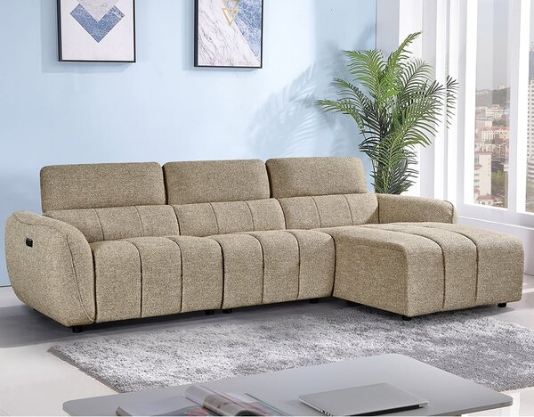 Truro Fabric Right Hand Electric Recliner Corner Sofa In Mocha