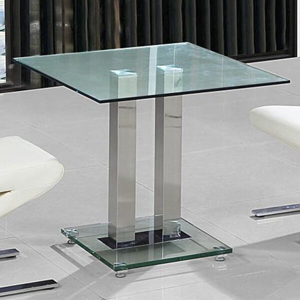 Ankaria Clear Glass Square Dining Table With Chrome Base