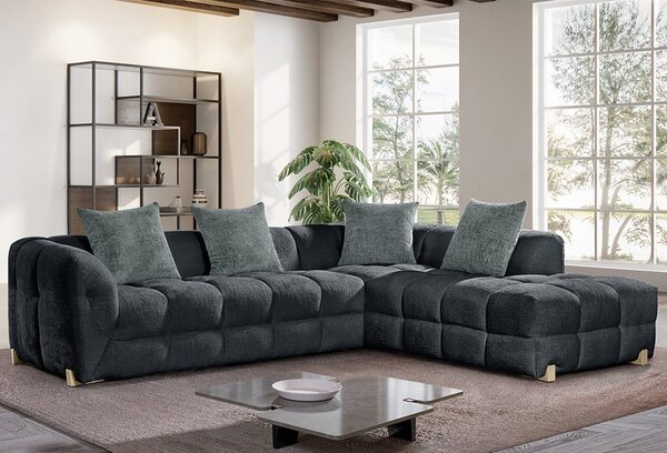 Genova Fabric Right Hand Corner Sofa In Charcoal