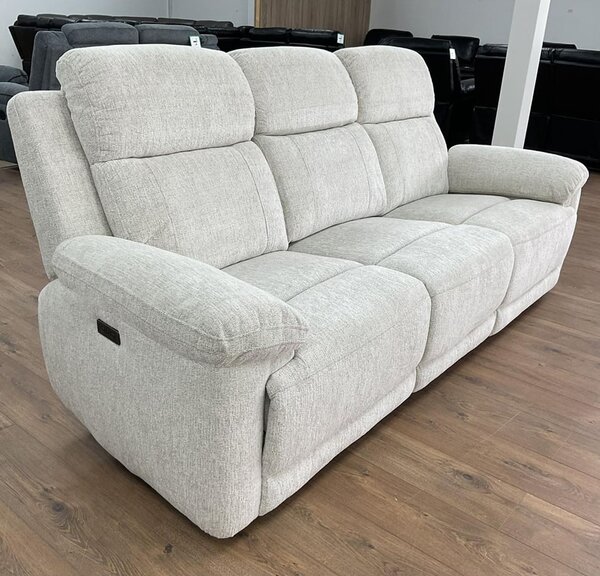 Owenton Fabric Electric Recliner 3 Seater Sofa In Beige