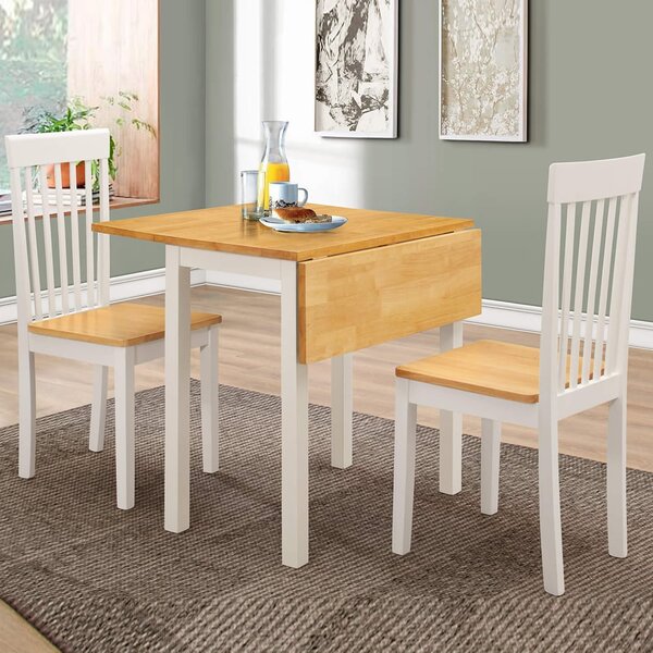 Aalto Wooden Drop Leaf Dining Table With 2 Chairs In White Oak