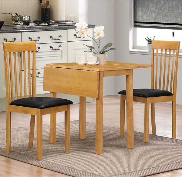 Aalto Wooden Drop Leaf Dining Table With 2 Chairs In Oak