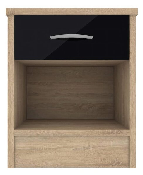 Babylon Wooden Bedside Cabinet With 1 Black Gloss Drawer In Oak