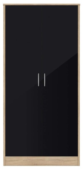 Babylon Wooden Wardrobe With 2 Black Gloss Doors In Oak