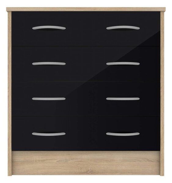 Babylon Wooden Chest Of 4 Black Gloss Drawers In Oak