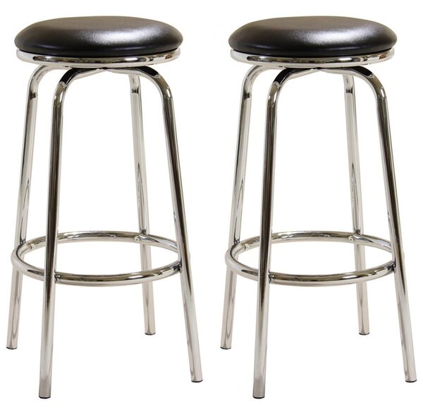 Belita Black Leather Bar Stools With Chrome Frame In Pair