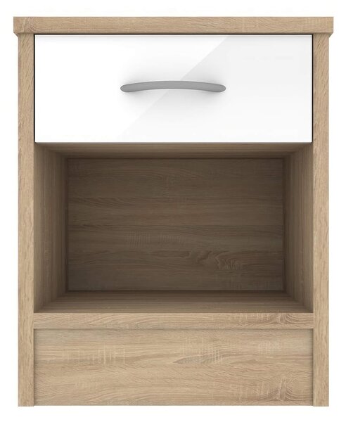 Babylon Wooden Bedside Cabinet With 1 White Gloss Drawer In Oak