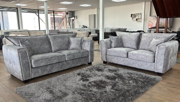 Sevilla Fabric 3+2 Seater Sofa Set In Silver Grey