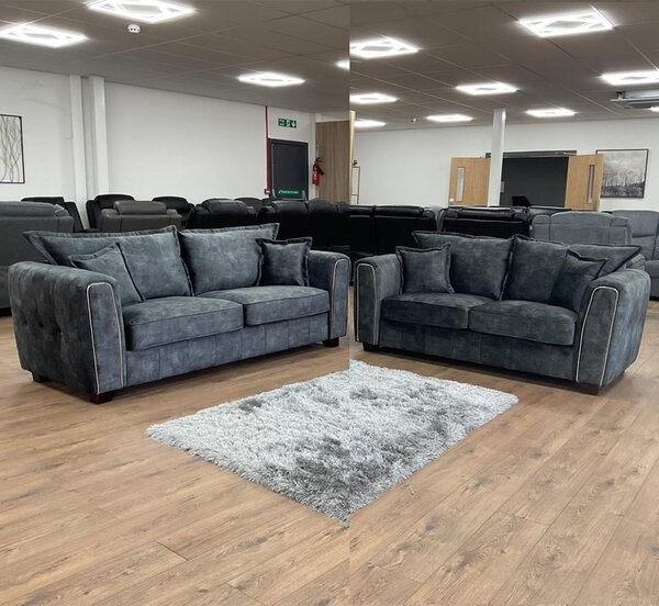 Sevilla Fabric 3+2 Seater Sofa Set In Charcoal Black
