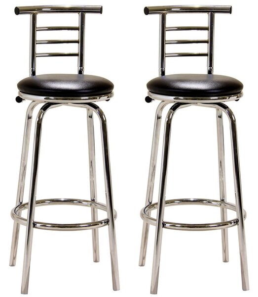 Belita Black Leather Bar Stools With Chrome Legs In Pair