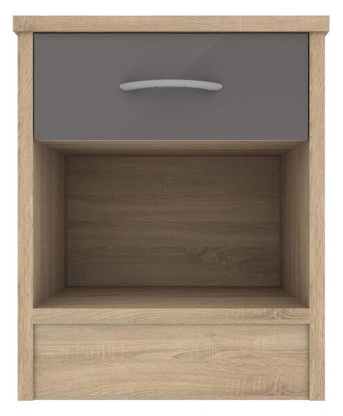 Babylon Wooden Bedside Cabinet With 1 Grey Gloss Drawer In Oak