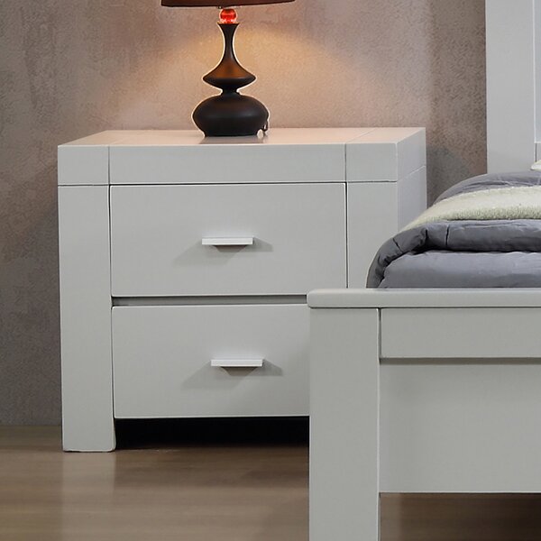 Calliope Wooden Bedside Cabinet With 2 Drawers In Grey
