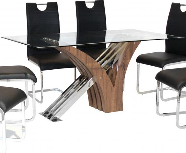Carlisle Glass Top Dining Table With Walnut Wooden Base