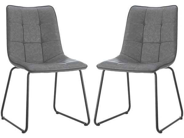 Cumming Grey PU Leather Dining Chairs With Black Legs In Pair